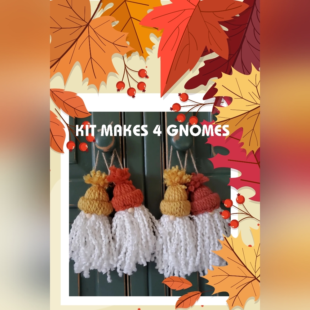 Autumn Yarn Gnome Kit - No Sew DIY - Makes 4 - Giftable - Nodo Firmo Designs